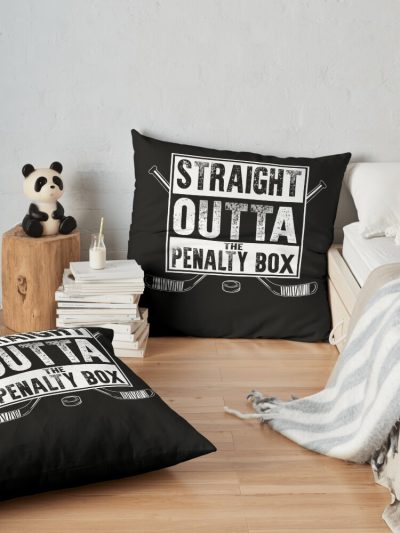 Straight Outta The Penalty Box | Ice Hockey Shirt | Ice Hockey Gifts | Hockey Apparel | Hockey Goalie | Hockey Coach | Hockey Mom | Hockey Dad | Hockey Is Life Throw Pillow Official Coach Gifts Merch