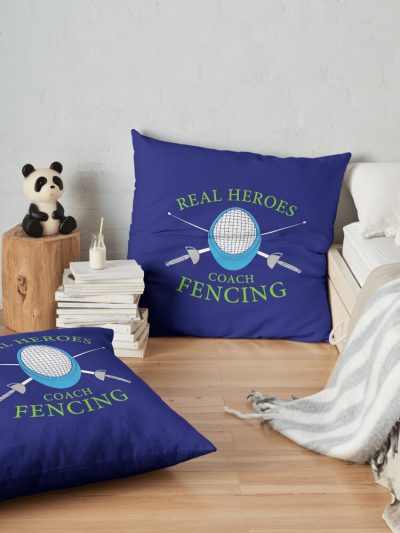 Real Heroes Coach Fencing Fencer Throw Pillow Official Coach Gifts Merch