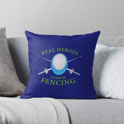 Real Heroes Coach Fencing Fencer Throw Pillow Official Coach Gifts Merch