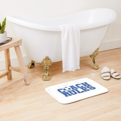 Coach Rules, Sporty Soccer Coach Graphic Design. Great Appreciation Birthday Or Christmas Gift For Coaches, Or Anyone Who Adores Their Soccer Coach. Bath Mat Official Coach Gifts Merch